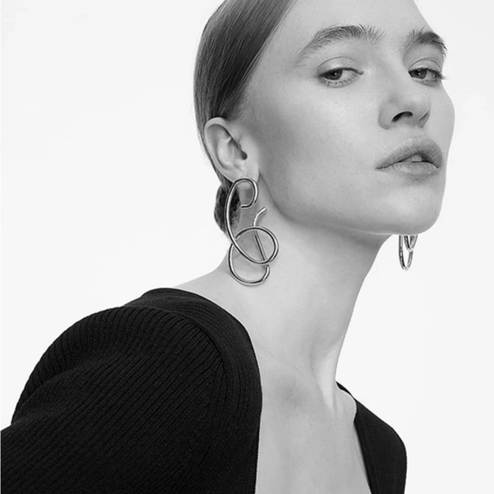 Elegant Abstract Wire Silver Earrings